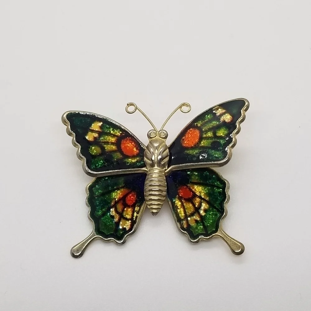 gold tone multicolor butterfly pin